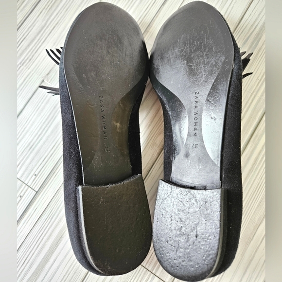 Zara Suede Loafers with Silver Studded Fringe Women's Size 6.5 / 37 - Picture 7 of 11